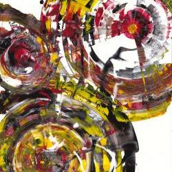 Original Abstract Painting - Modern Art - Rich Round Red and Yellow Spherical Joy 842.120911 